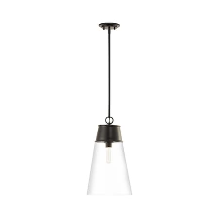Z-Lite Wentworth 1 Light Pendant, Matte Black & Clear 2300P12-MB